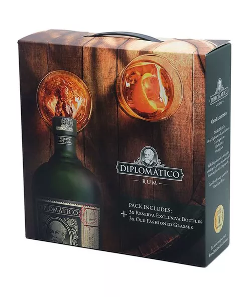 Diplomático Reserva Exclusiva Promo Pack 3 lahve + 3 sklenice 40,0% 2,1 l